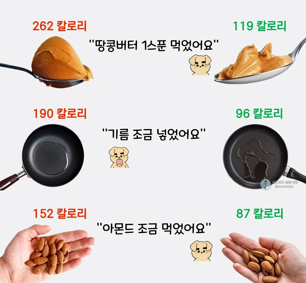 견과류 섭취량 착각을 시각적으로 보여주는 이미지