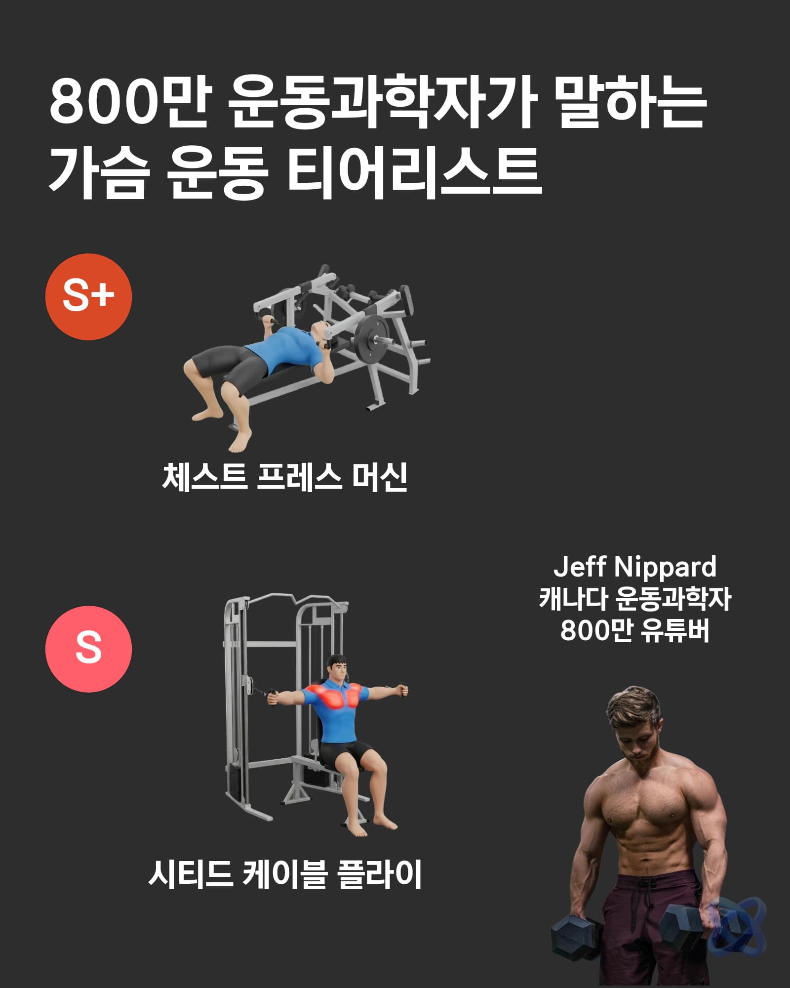 가슴 운동 티어리스트 S+와 S 티어: 머신 체스트 프레스와 시티드 케이블 플라이