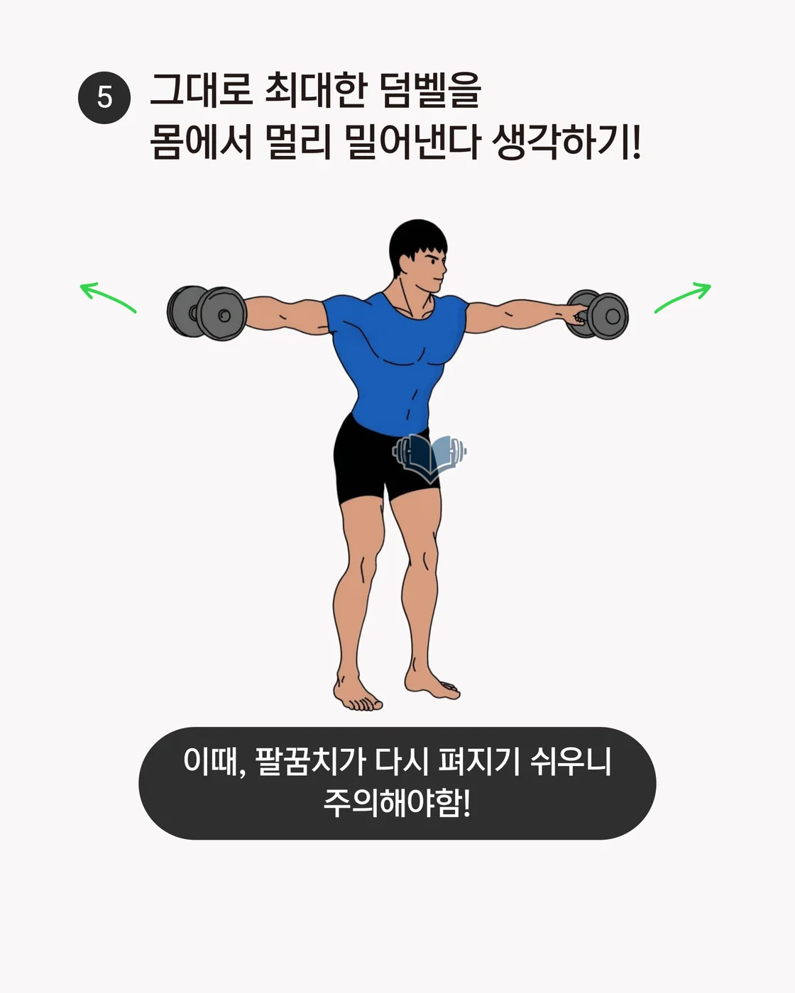 덤벨을 들어 올리기보다 옆으로 밀어내는 느낌을 설명하는 이미지
