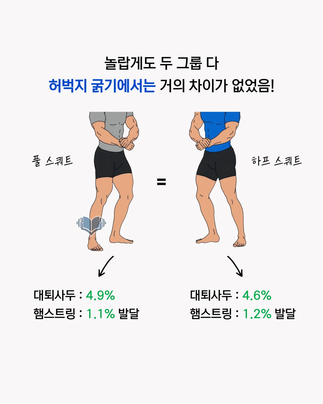 스쿼트 깊이에 따른 근육 변화 결과를 정리한 이미지