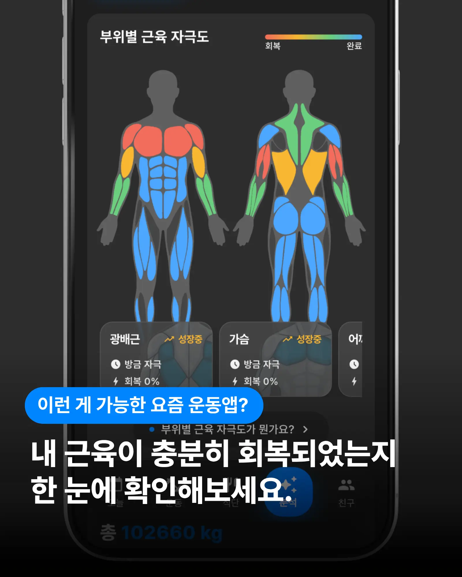 덤벨 숄더 프레스 하단 CTA용 앱 기능 히트맵 이미지