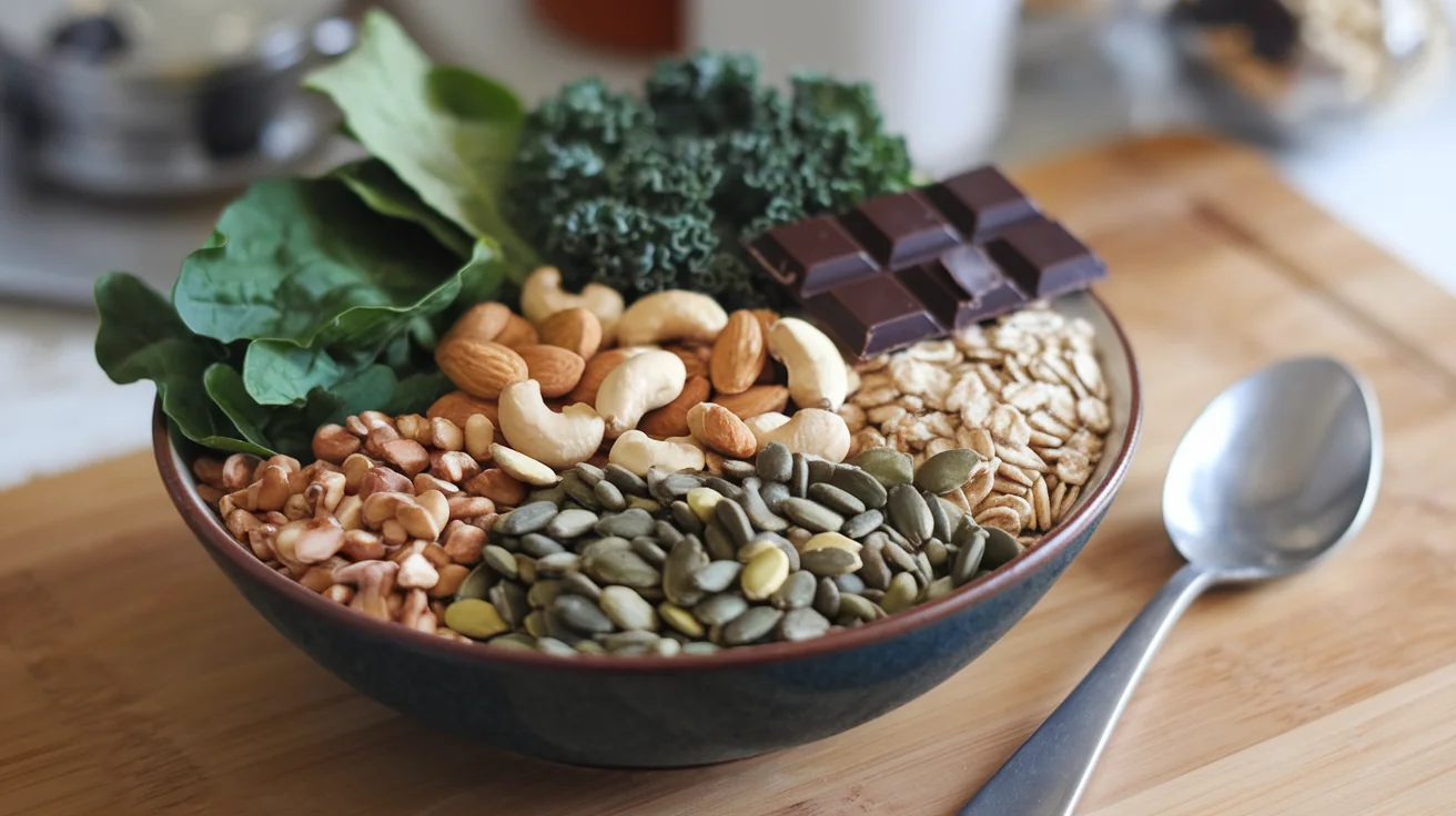 마그네슘이 풍부한 식품을 보여주는 이미지